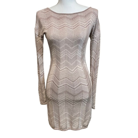 Express Gold Shimmery Sleek Long Sleeved Mini Dress.  Size S - Picture 1 of 8